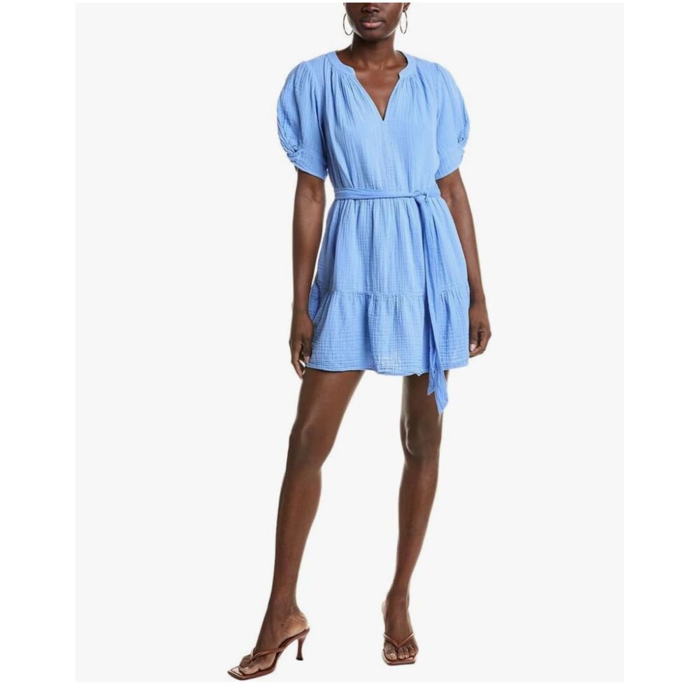 Velvet by Graham & Spencer 239$ Bella Cotton Gauze mini Dress X-Large BLUE COLOR